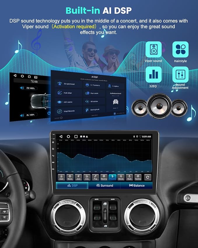EKAT Car Radio Stereo for Jeep Wrangler JK 2007-2018 Compass Grand Cherokee Dodge Ram with Carplay/Android Auto Upgrade 4GB+64GB