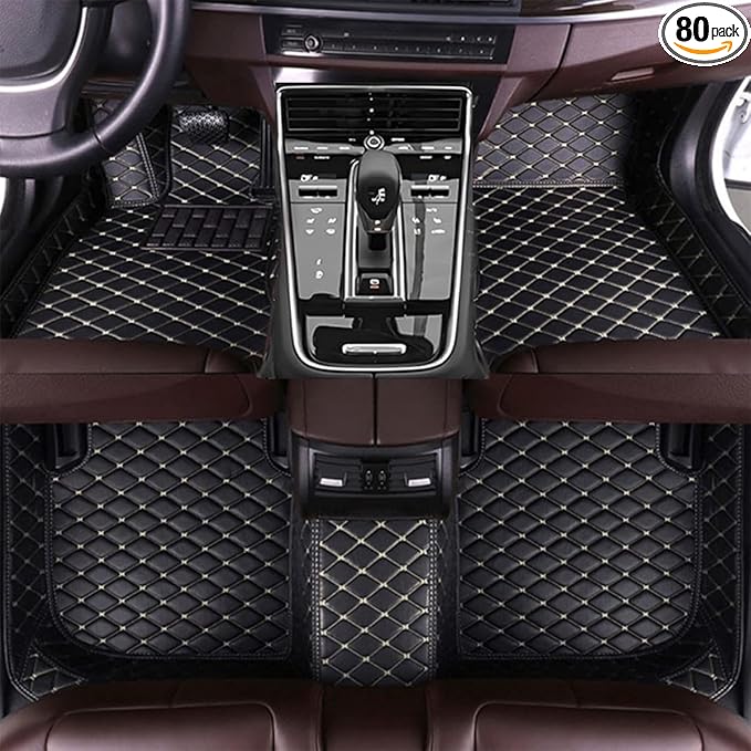 TREGOO All Weather Car Mats Custom Fit Non Slip Floor Mats for 1998-2025 Cars Personalized Leather Protection Pads Suitable for Men Women (Black Rice)