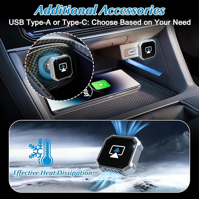 4 in 1 Wireless CarPlay Adapter - 2026 Upgraded Screen Mirroring Adapter for Apple CarPlay & Android Auto & AirPlay & MirrorLink, Screen Mirror Dongle for Car, Plug & Play, Come with Type-C Extension