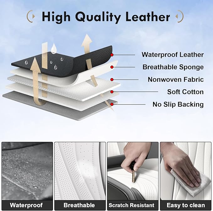 Coverado Front Seat Covers, Luxury Leather Seat Covers for Cars, Automotive Seat Cover, Car Seat Protector Waterproof, Premium Car Seat Covers Car Seat Cushions Universal Fit for Most Cars (Gray&Pink)