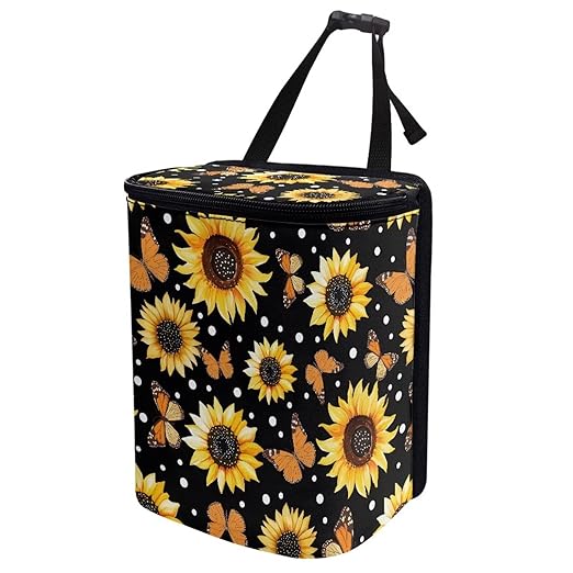 BIGCARJOB Sunflower Car Trash Bin Car Trash Can Bags Butterflies Print Hanging Accessories Trash Can Storage Bag for Women Girly Cute Car Trash Can with Lid Collapsible