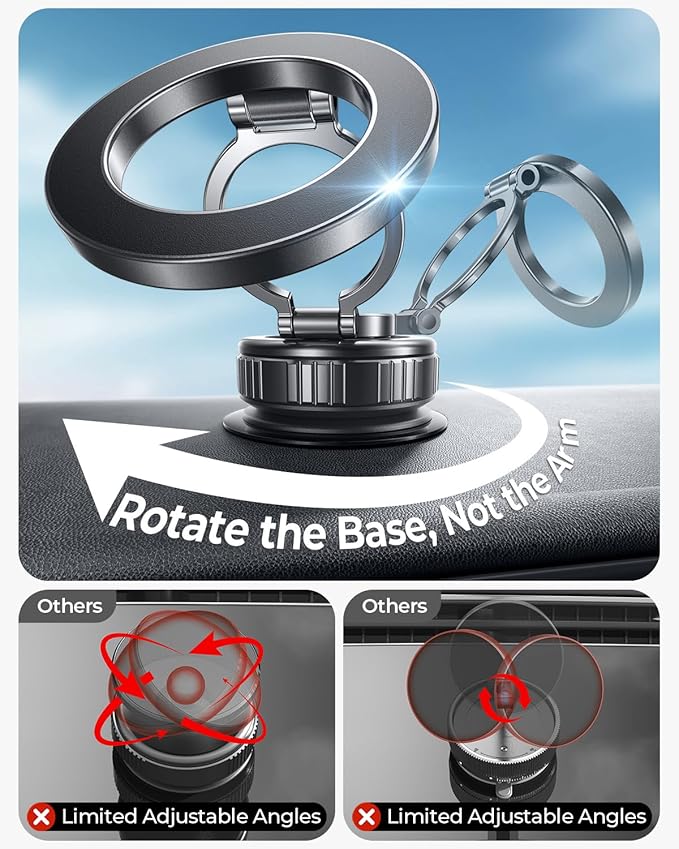 Magnetic Phone Holder for Car 2026 Heavy Duty Model [All Metal] 360° Adjustable Vacuum Suction Car Magsafe Phone Mount Cell Phone Holders for Your Car for iPhone 17 16 Pro Max 15 14 13 12 Plus