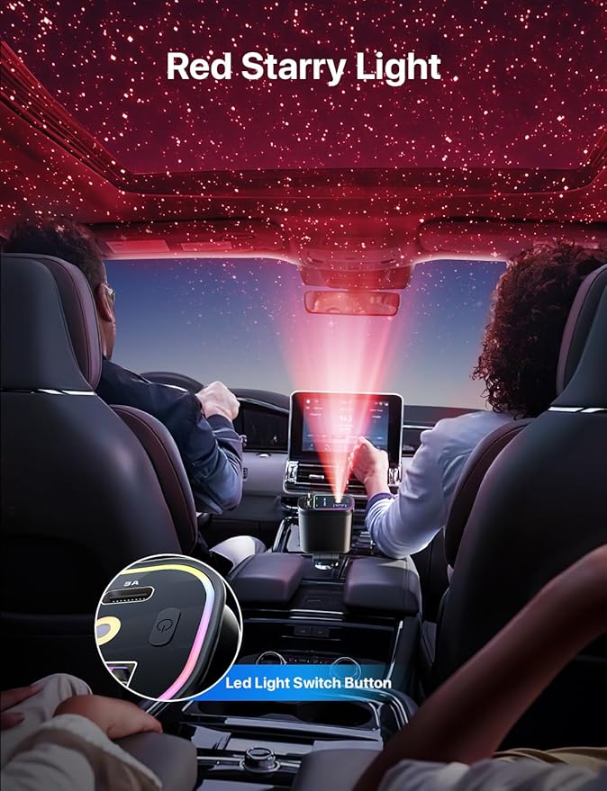 Starlight Retractable Car Charger with Dual Type C Cables, 66W Starlight in Car roof 4 in 1 Retractable Car Phone Charger Adapter, Fast Charging USB C Cable, Compatible with iPhone 17/16/15/14