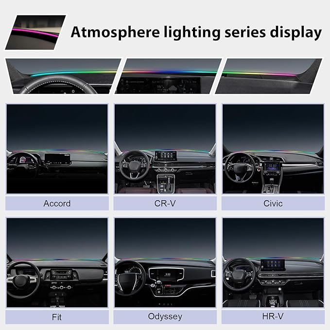 JYCDC Dashboard Ambient Lighting Strip with OBD Plug-in, RGB Interior Car LED Light Bar with App Control Music Sync, Compatible with Honda Civic, Accord, CR-V, Pilot, Odyssey, HR-V & Acura MDX, RDX