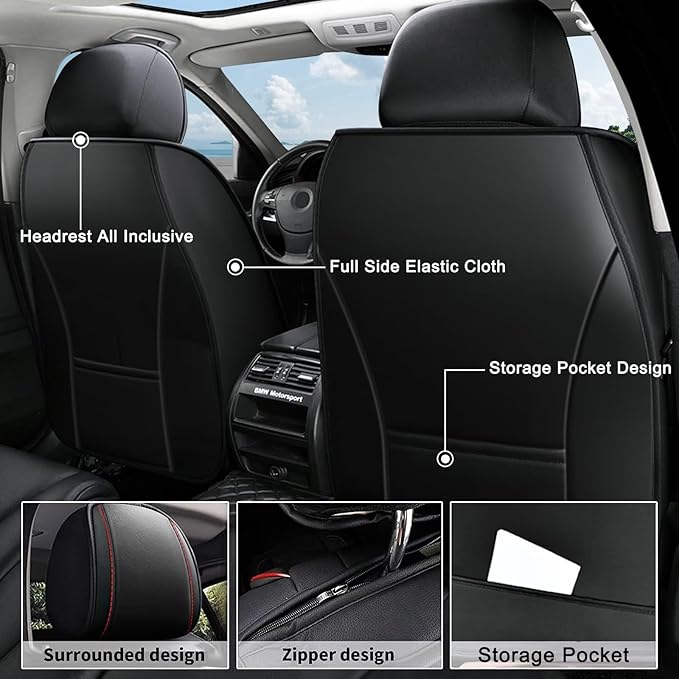 AOMSAZTO Front Seat Covers Fit for Toyota Prius 2001-2015 Waterproof Faux Leather Car Seat Cover Compatible with Airbag(2PCS Front, Black&Redline)