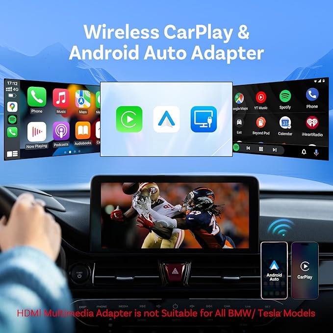 Ottocast Car TV Mate Max - 2025 Fire TV Stick Converter with Wireless CarPlay Android Auto, HD HDMI Car Adapter Cast Video/Game to Car, Works for Wired CarPlay Cars and Most Streaming Devices
