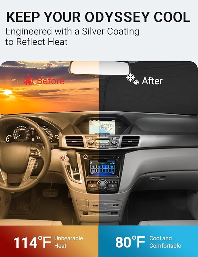 Proadsy 2026 Upgrade Front Windshield Sun Shade Foldable Sunshade Protector Custom Fit 2011-2017 Honda Odyssey Mini Van Accessories
