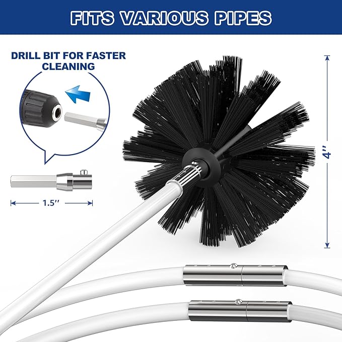 PetOde 42-Feet Dryer Vent Cleaner Kit, Lint Remover，Upgraded Flexible Quick-Snap Brush with Drill Attachment,Extends Up to 42 FEET for Easy Cleaning，Cleaning Tools Use with/Without a Power Drill