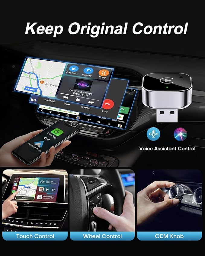 2026 Upgraded Wireless CarPlay Adapter& Android Auto Adapter, Mini&Stable CarPlay Wireless Dongle for iOS 10 Android 11 and Above(Black)