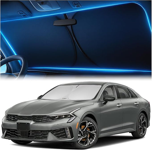 Windshield Sunshade for Kia K5 2021-2026 / Hyundai Sonata 2020-2026 – Upgraded Double-Layer Design, Mirror Cut-Out, Blocks 99% UV Rays, Easy-Fold Kia K5 & Hyundai Sonata Windshield Sun Shade