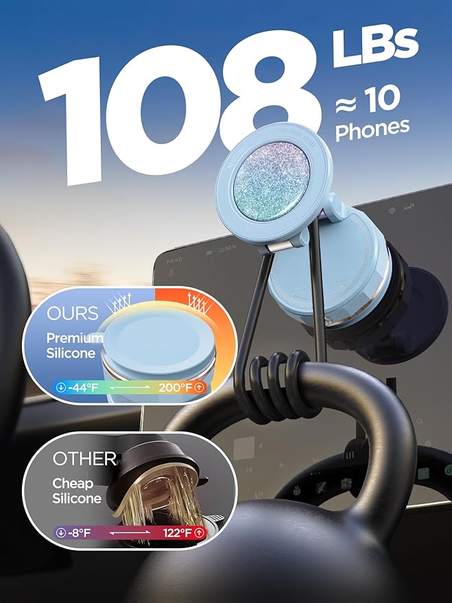 Upgraded Vacuum Magnetic Car Phone Holder for MagSafe[108+LBS Strongest Suction & 3000gf Strongest Magnetic],360° Adjustable Suction Cup Phone Mount for Car,Gym,Mirror,Men Women-Blue