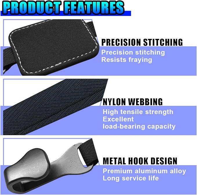 2PCS Car Seat Headrest Hooks, Stylish Suede Automotive Backseat Storage Hanger, Universal Vehicle Interior Seat Organizer Accessories for Purse, Handbag, Umbrella, Grocery (Black)
