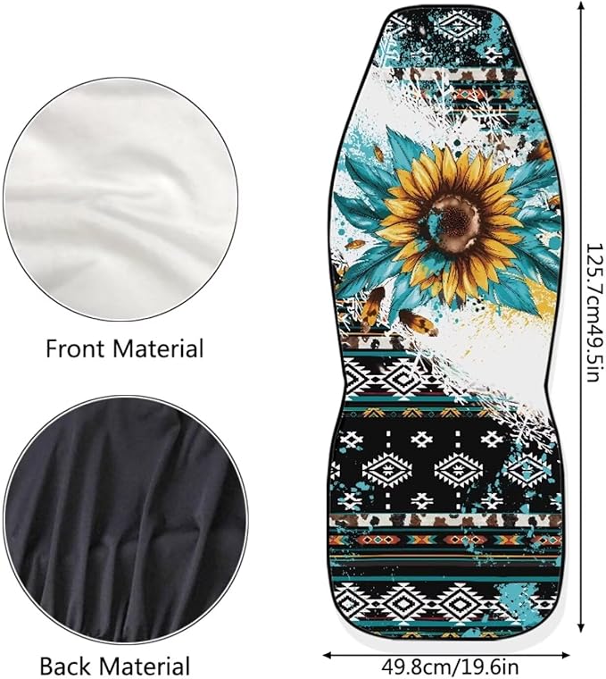 Vatenge Aztec Sunflowers Print Car Seat Cover Front Seats Only Full Set of 2, Universal Bucket High Back Car Front Seat Covers