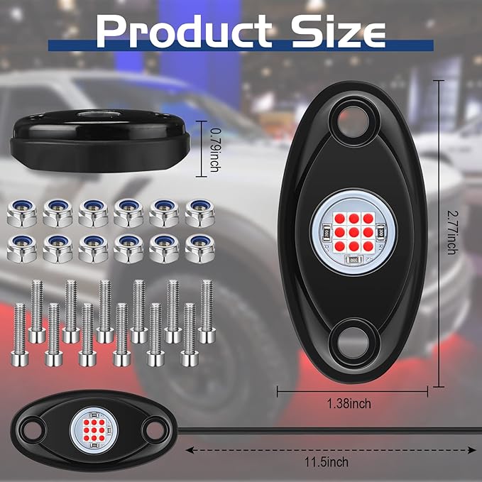 Macarrie 12 Pods Rock LED Lights for Car SUV Underglow Lights Waterproof Neon Trail Rig Lamp Lighting for Truck Motorcycle Boat ATV UTV and More(Red)