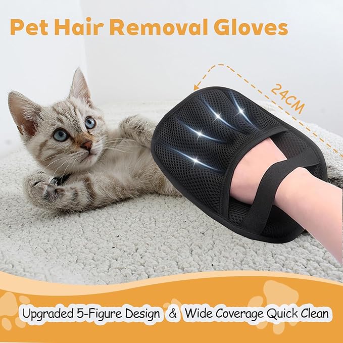 Pet Hair Remover, Electrostatic Pet Hair Removal Gloves, Reusable Cat & Dog Hair Removal Tool, 2025 Upgraded Pet Grooming Gloves for Couch, Furniture, Carpet (2 Pack)