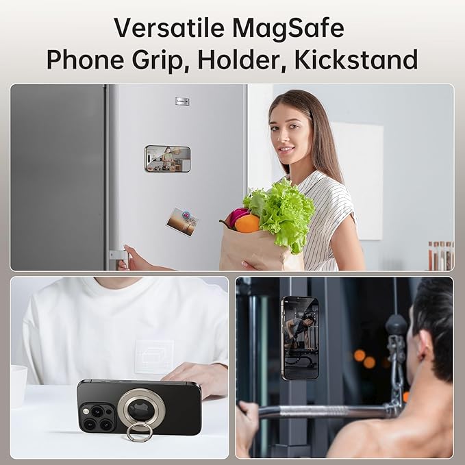 SYNCWIRE Magnetic Phone Ring Holder for MagSafe, 360° Rotation Cell Phone Grip Stand Finger Ring Kickstand Two-Sided Magnet Compatible with iPhone 17 Pro Max 16 15 14 13 12 MagSafe Accessories