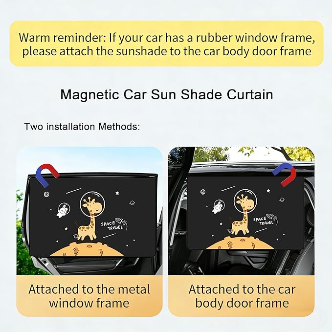 Magnetic Car Window Shade for Baby,Blackout Car Window Curtain,Car Shades for Side Windows,Sun Shade for Car Window Baby,Cartoon Pattern Car Window Covers,UV Protection &Heat Blocking(Space Travel)