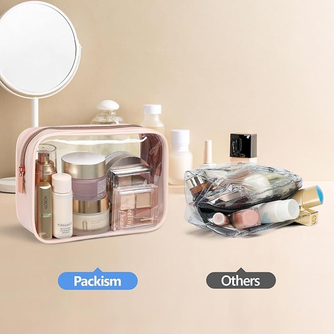 PACKISM Clear Makeup Bag - TSA Approved Toiletry Bag for Carry-on & Checked Luggage, Water Resistant Car Storage Organizer with Reinforced Seams
