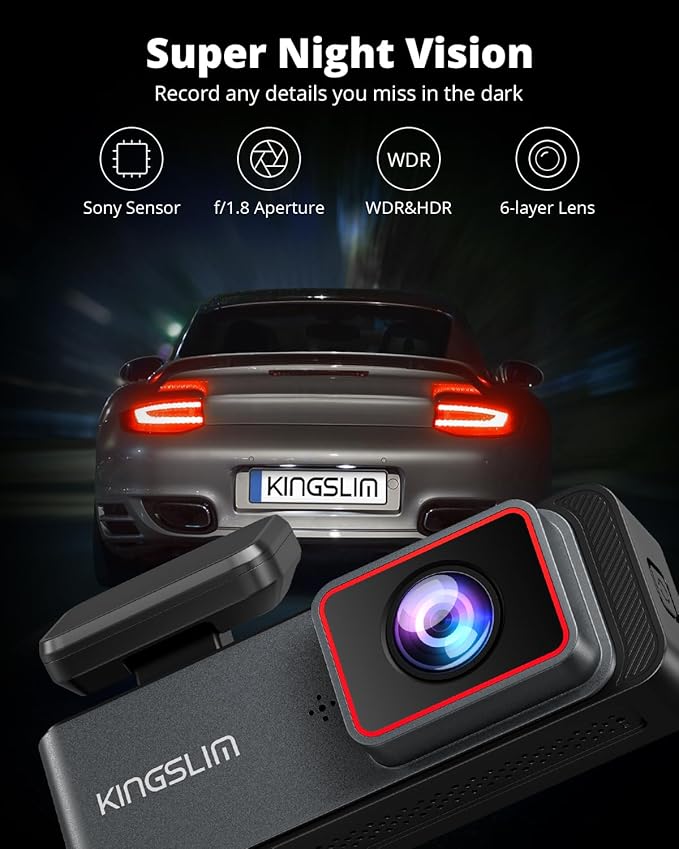 Kingslim E4 4K Dash Cam Front and Rear, WiFi Front 4K Rear 1080P Dual Dash Camera for Cars, Mini Dashcam with APP Control, Night Vision, Parking Mode