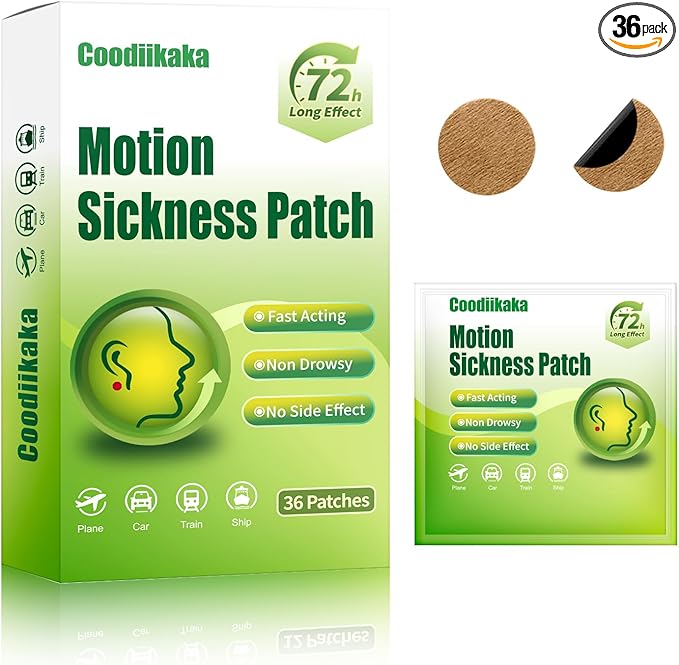 Motion Sickness Patches Non-Drowsy Formula Prevents Car, Airsick, Altitude Sickness, Sea & Motion Rides Travel Essentials for Adults & Kids Long-Lasting up to 72 Hours (36Pcs)