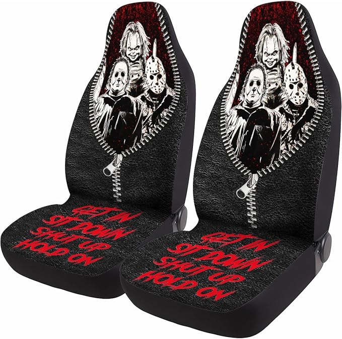 GENANY Horror Movie Car Seat Covers Set of 2, Scary Breathable Front Seat Covers for Truck Sedan SUV, Halloween Car Accessories, Horror Gift for Women Men