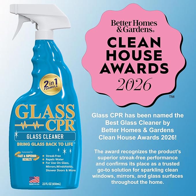 Glass CPR 2-in-1 Glass Cleaner & Water Repellent (22oz) + 2 Microfiber Applicator Towels | Deep Cleaning for Glass, Mirrors, Windows, Windshields, Shower Doors