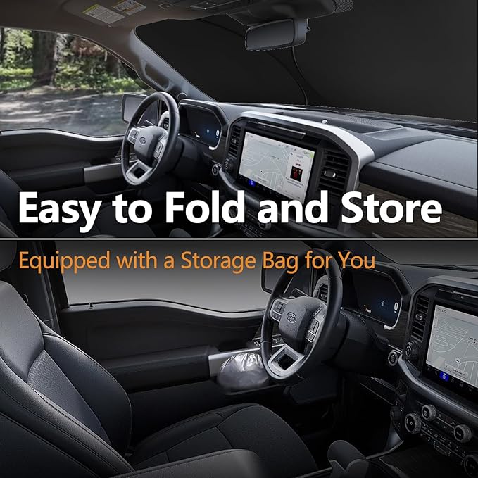 for 2015-2026 Ford F150 - Upgraded F-150 Sunshade for 240T 4-Layer UV Blocking Front Windshield Sun Shade, Collapsible Heat Shield with Storage Bag, Custom Fit for Ford F150 Car Accessories
