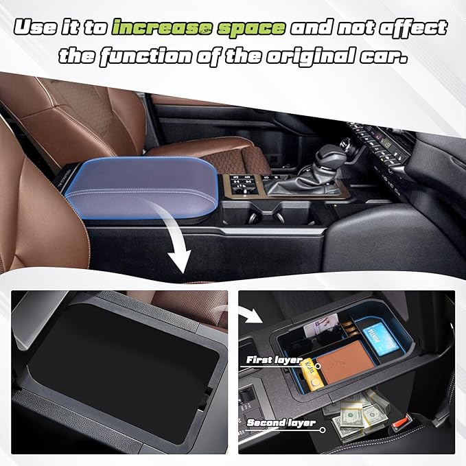 Sunsdrew for 2024 2025 Toyota Land Cruiser Center Console Organizer Insert Console Tray Land Cruiser ABS Armrest Storage Box for 2024 2025 Land Cruiser Accessories