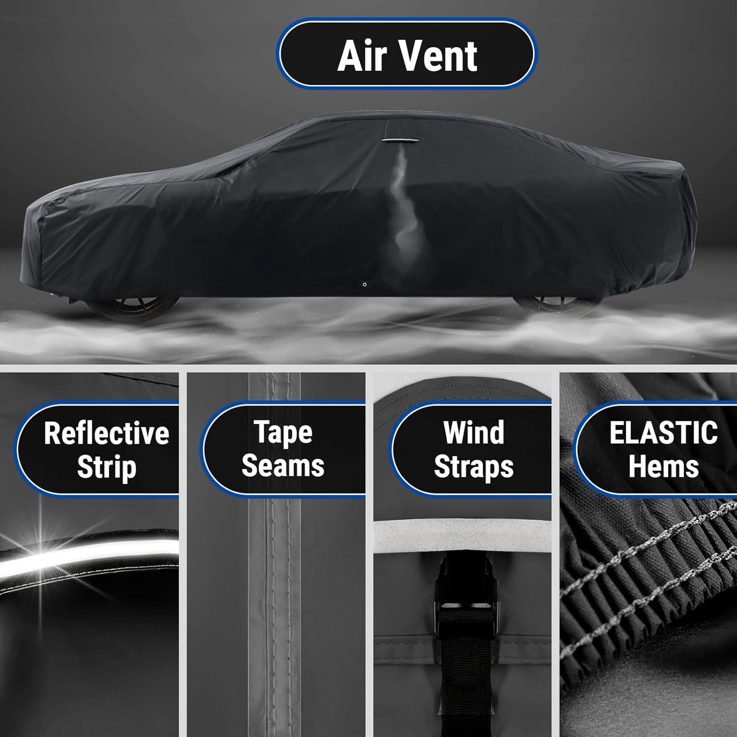 iCarCover Premium Plus Car Cover for 1973-1977 Chevy El Camino Waterproof All Weather Rain Snow UV Sun Hail Protector for Automobiles, Full Exterior Indoor Outdoor Car Cover (Stripe - Black/Gray)