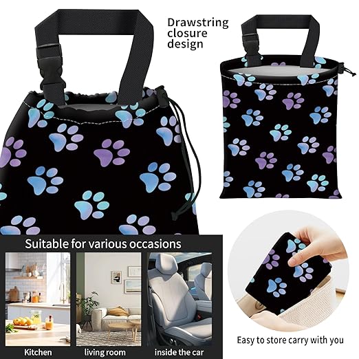 Car Trash Bag Large Hanging Can for Back of Seat, Cute Waterproof Car Garbage Bag for Vehicle, Travelling, Outdoor Cute Purple Paw