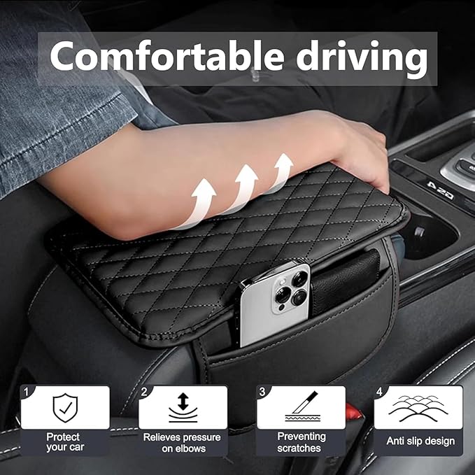 Car Armrest Cushion for Isuzu D-MAX MU-X 2015-2025, Center Console Covers Pad Leather Accessories, Arm Rest Protector Mat with Side Storage Bag for SUV/Sedan/Truck, C/Brown
