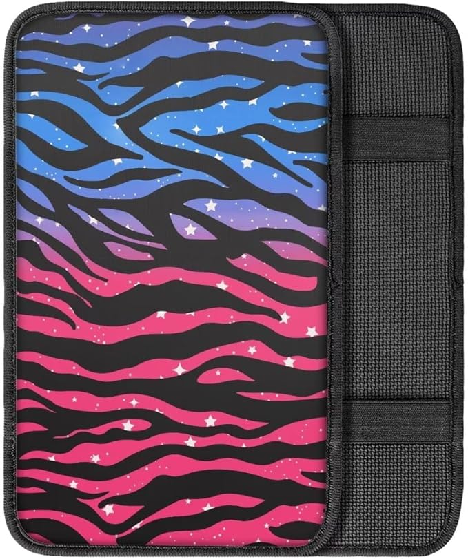 Coldinair Zebra Strips Universal Car Center Console Pad Soft Armrest Protector Cover Fit for Most Vehicle,SUV,Truck,Car Interior Accessories Decor,Blue Pink