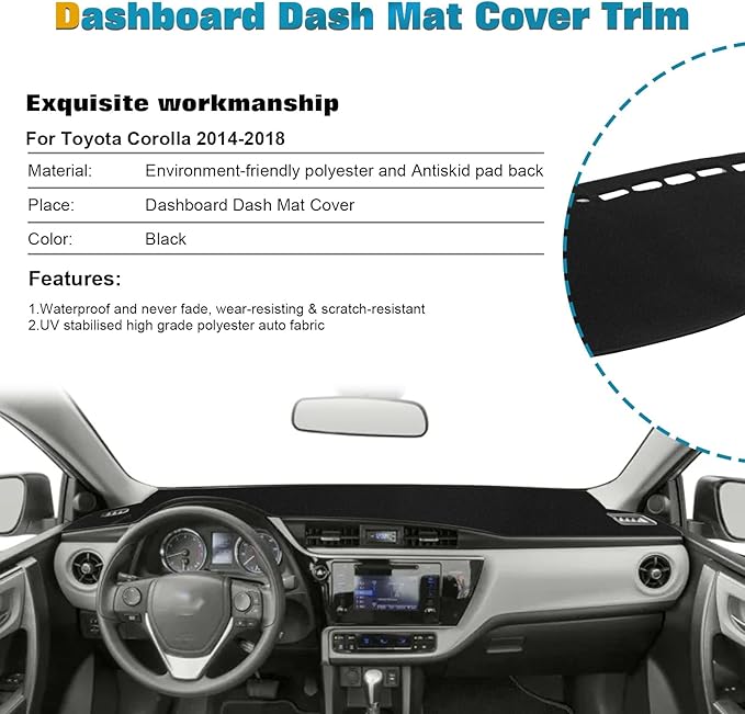x xotic tech Center Console Dashboard Mat Pre-Cut Non-Slip Sunshield Sun Glare Protector Dash Carpet Pad Black Cover Compatible with Toyota Corolla 2014-2018