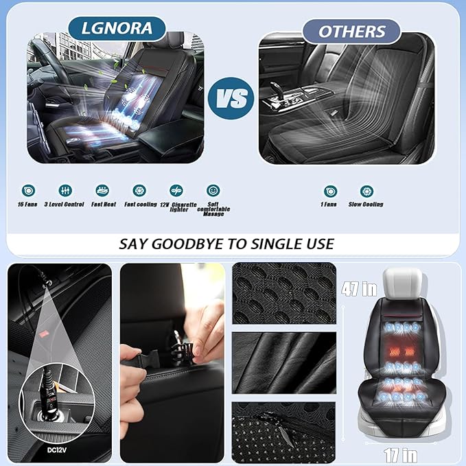Black Front Seat Cover for Car, Cooling and Massage 3 in 1 Cooling Car Seat Covers with Massage & Temeperature Control (Black-2)