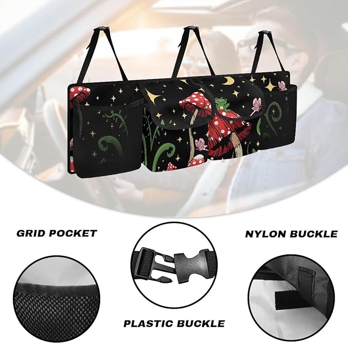 Cute Frog Car Trunk Organizer Mushroom Stars Moon Large Capacity Hanging Car Storage Bag Waterproof Cargo Bag,Frees Trunk Floor