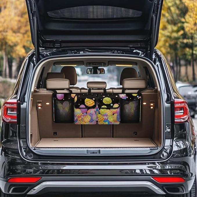 Easter Eggs Car Trunk Organizer for Women Cute Girls Hanging Cargo Storage Bag Sturdy Back Seat Car Organizer,Frees Trunk Floor