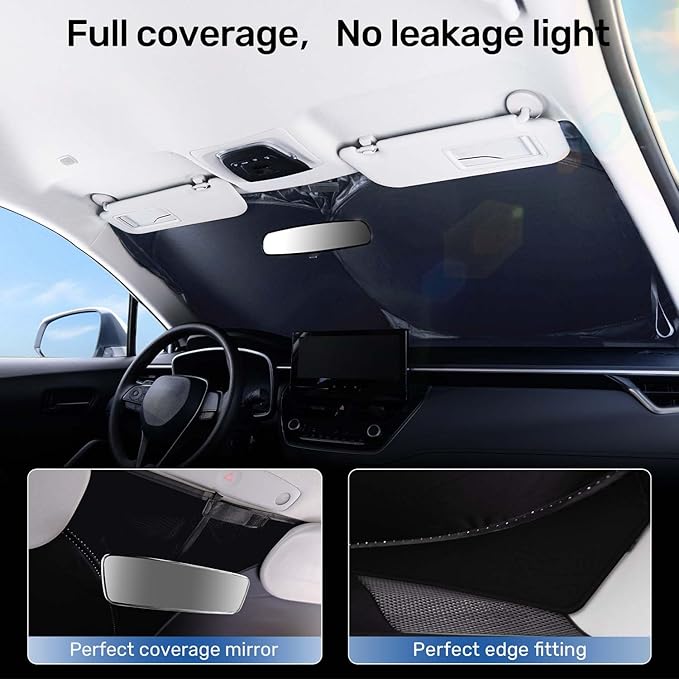 2025 Upgraded Zanch Car Front Windshield Sun Shade - Ultimate Uv Protection & Heat Reductionlinnovative No-Light Leakage TechnologylFoldable DesignPerfect Fit for Sedan, Small(59" x 29")