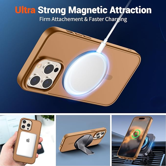 SUPFINE Magnetic for iPhone 14 Pro Max Case (Compatible with MagSafe) (Military Grade Drop Protection) Slim Translucent Shockproof with Anti-Fingerprint Phone Case,Brown