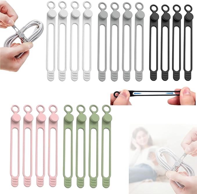 Data Cable Organizer, 2026 Upgrade Silicone Headphone Organizer, Silicone Cable Ties Reusable Cable Management Organizer Multipurpose Elastic Cord Organizer for Bundling and Fastening Cable (20Pcs)