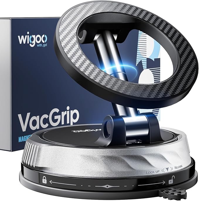 Wigoo 2026 Upgraded Car Phone Holder for Magsafe [98LBS Suction & 3000gf Magnetic] 360° Adjustable Car Mount, Cell Phone Holders for Your Car, for iPhone 17 Pro Max 16 15 14 13 12 Plus, Carbon Fiber