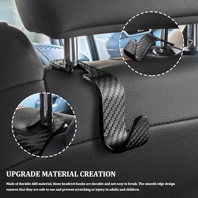 4PCS Car Seat Headrest Hook, Plastic Auto Back Seat Hanger Hooks, Multi-functional Stylish Seat Hooks, Universal Car Interior Headrest Hanger Storage Accessories for Purse Coats Handbag (Black)