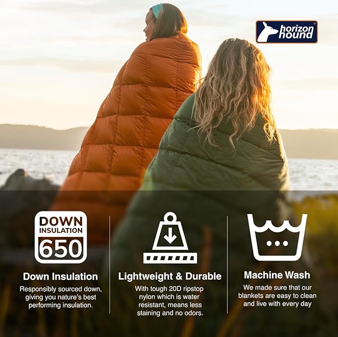 Horizon Hound Puffy Down Camping Blanket - Outdoor Travel Quilt | Sustainable, Insulated, Lightweight & Warm Gear for Sleep, Camping, Stadium, Hiking & Festivals | Water Resistant, Packable & Compact