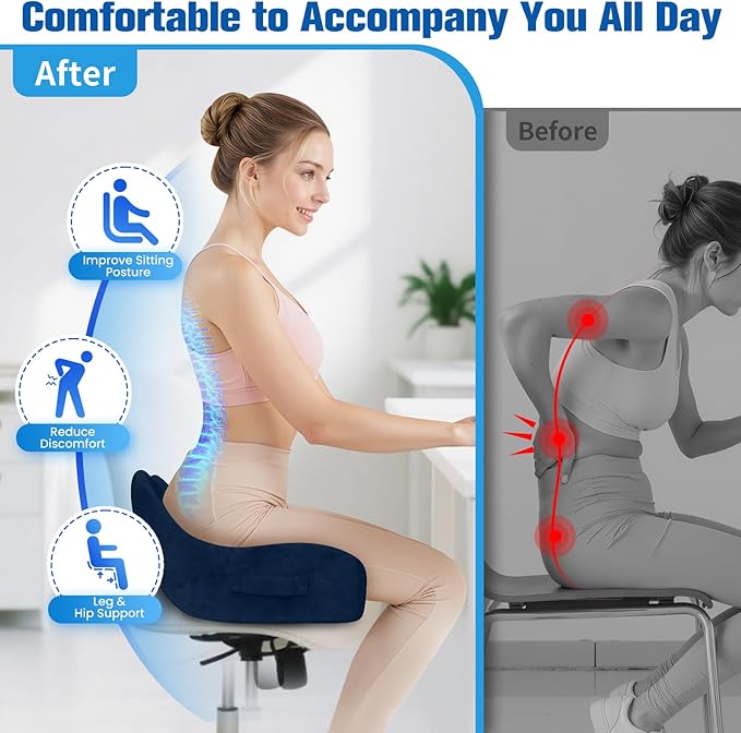 Seat Cushion, Chair Cushions for Office Chairs/Desk Seats/Wheelchair - Hip&Sciatica&Tailbone Pain Relief Memory Foam Office Chair Cushion for Long Sitting Office Workers (Blue, X-Large)
