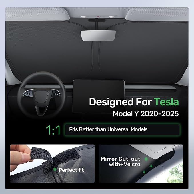 2025 Upgraded Zanch Car Front Windshield Sun Shade- Ultimate UV Protection & Heat Reduction|OEM Design|Innovative No Light Leakage Technology|Fit for Tesla Model Y Juniper