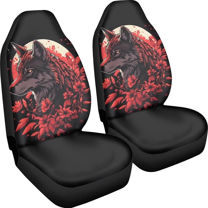 BIGCARJOB Wolves Car Seat Cover Full Set Universal Fit Car Interior Accessories Set Rose Auto Seat Cover Women Auto Interior Seat Protector Saddle Blanket