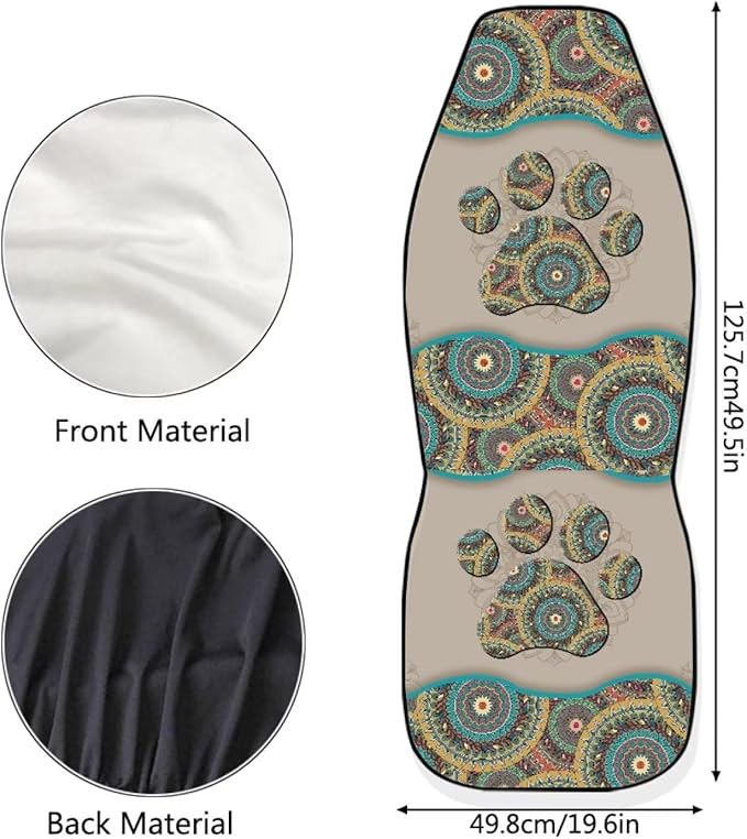 BIGCARJOB Aztec Tribal Paw Car Seat Covers Front Seat Protector 2 Packs Set of Vehicle Interior Seat Mat Cover Universal Fit Cars,Sedan,Truck,SUV