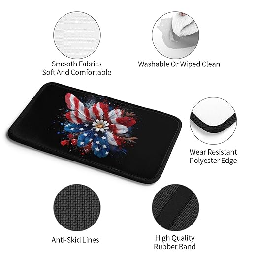 American Flag in Red Flower Car Auto Armrest Cushion Cover Accessories Center Console Seat Box Pad Protector Universal Decoration for Most Vehicle SUV Truck