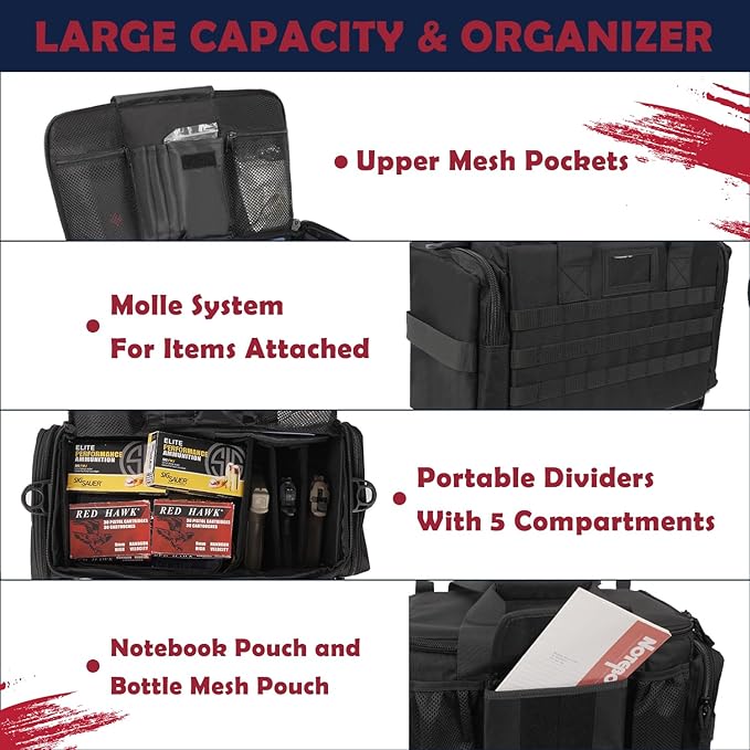 Law Enforcement Patrol Bag, Tactical Car Front Seat Organizer with MOLLE Webbing, Large Capacity Police Duty Gear Bag, Black