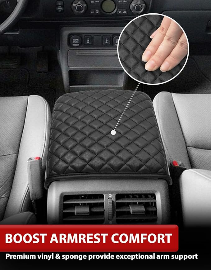 KBH Center Console Armrest Cover for Honda Ridgeline 2006 2007 2008 2009 2010 2011 2012 2013 2014, Middle Console Lid Cushion Pad Protector, Vinyl Leather Interior Accessories, Anti-Scratch, Black