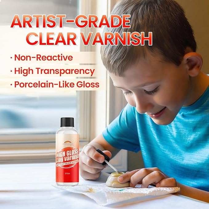Clay Glaze, Gloss Varnish for Air Dry Clay Waterproof, Polymer Clay Glaze, Non-Toxic & Anti-Cracking, High Gloss for Air Dry Clay, Polymer Clay, Oven Baked Clay, Pottery Clay, Ceramic Clay
